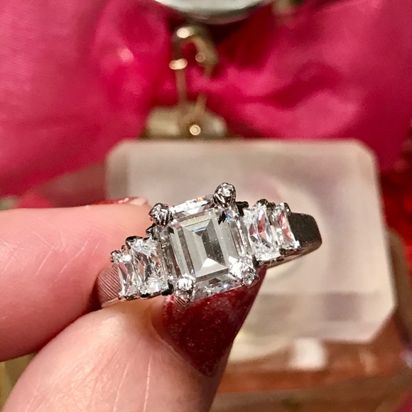 JUDITH RIPKA PRINCESS THREE STONE DIAMONIQUE RING - Picture 1 of 9